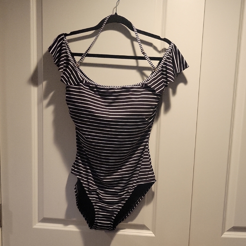 Striped Black and White Kids One Piece